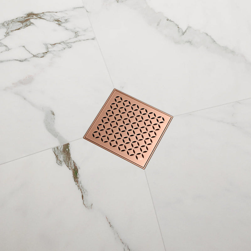 Delmar Lotus Center Square Shower Drain - Floor Mount - 6" Stainless Steel/Bronze