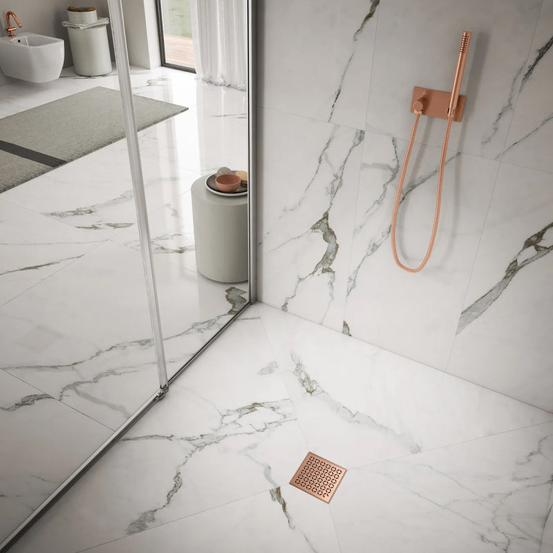 Delmar Lotus Center Square Shower Drain - Floor Mount - 6" Stainless Steel/Bronze