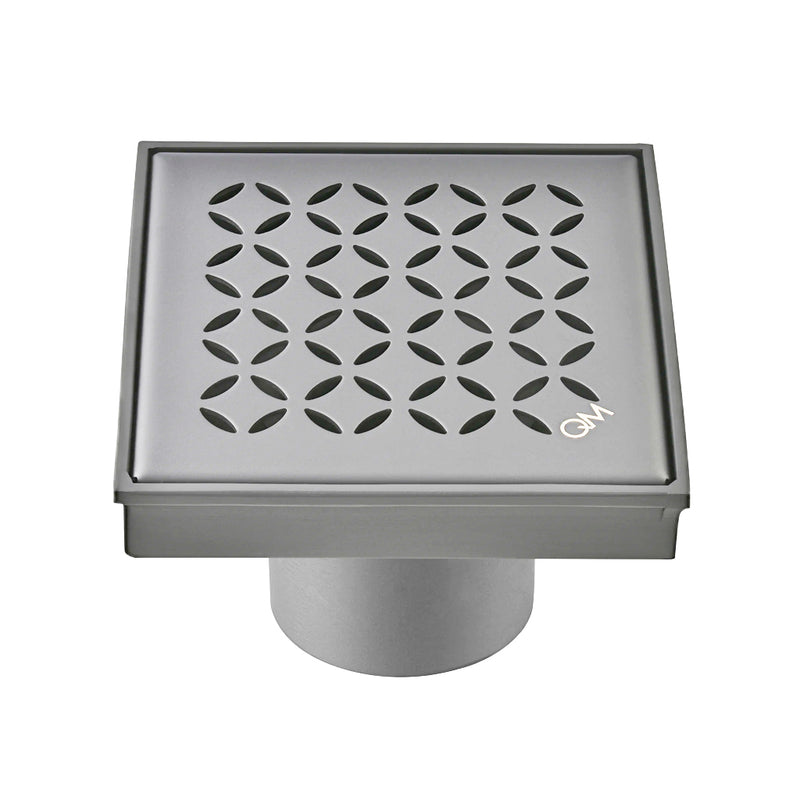 Delmar Lotus Center Square Shower Drain - Floor Mount - 4" Stainless Steel/Satin