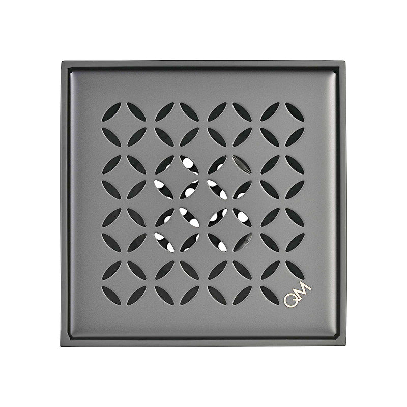 Delmar Lotus Center Square Shower Drain - Floor Mount - 4" Stainless Steel/Satin