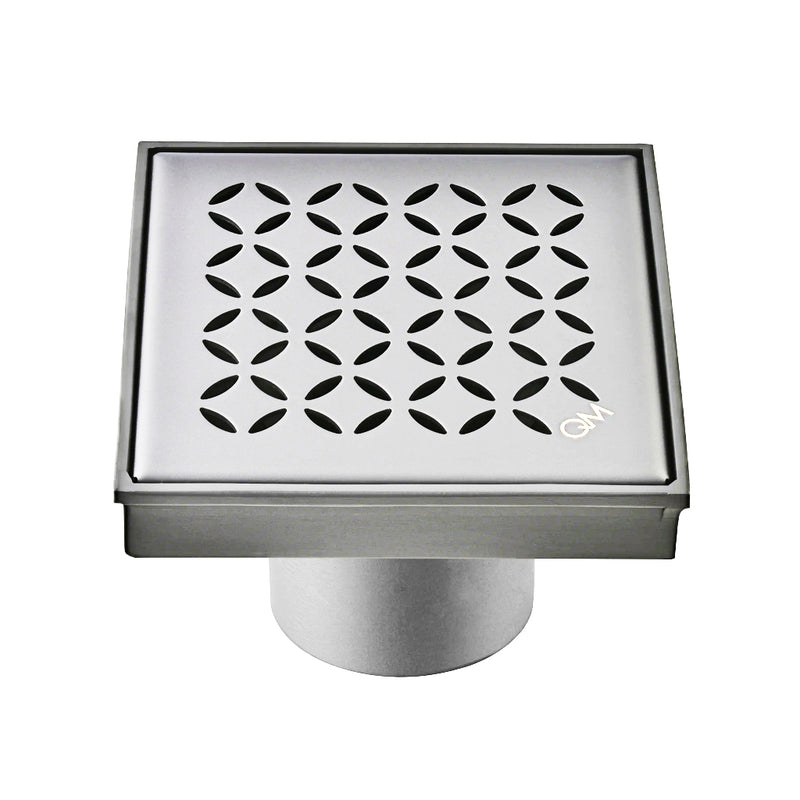 Delmar Lotus Center Square Shower Drain - Floor Mount - 4" Stainless Steel/Polished