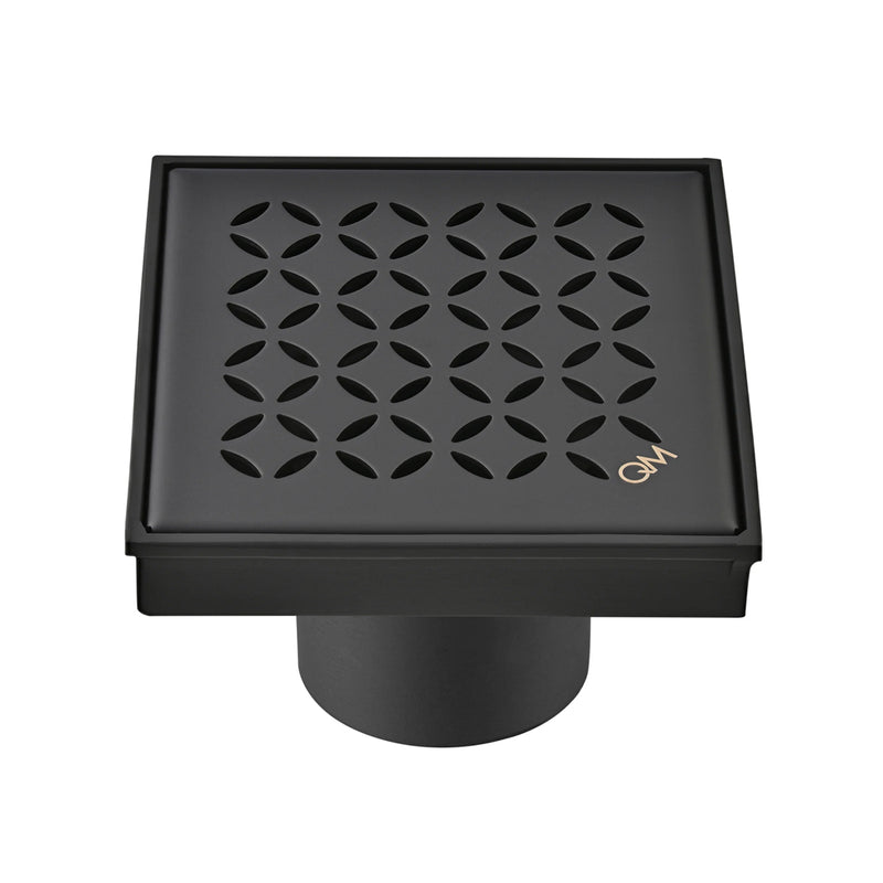 Delmar Lotus Center Square Shower Drain - Floor Mount - 4" Stainless Steel/Black