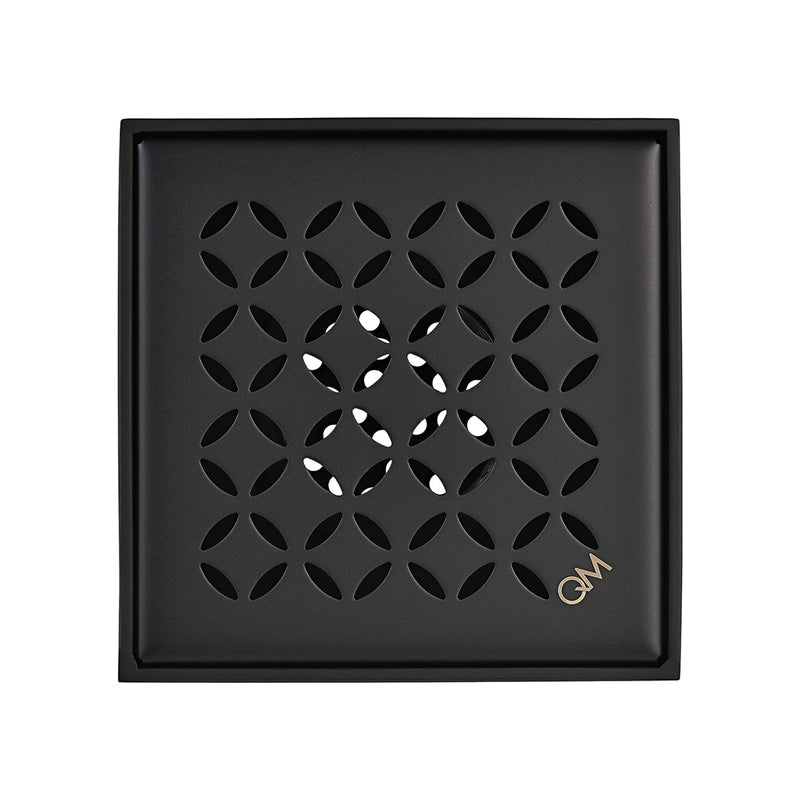 Delmar Lotus Center Square Shower Drain - Floor Mount - 4" Stainless Steel/Black