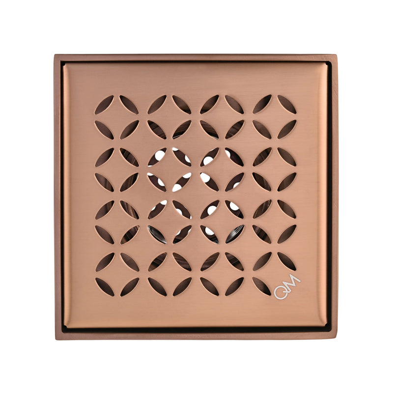 Delmar Lotus Center Square Shower Drain - Floor Mount - 4" Stainless Steel/Bronze