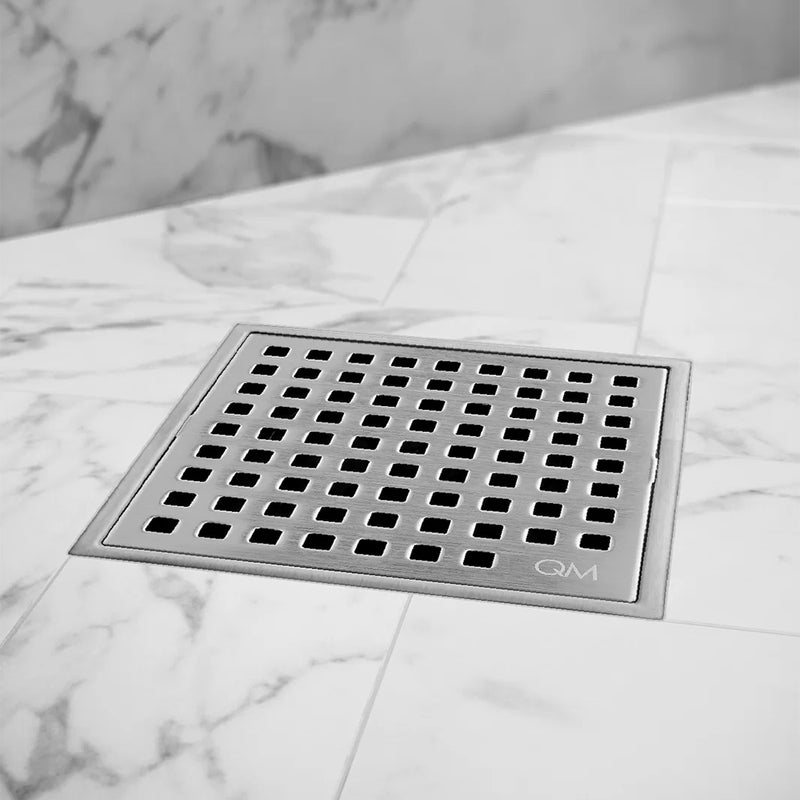 Lagos Mira Center Square Shower Drain - Floor Mount - 4" Stainless Steel/Satin