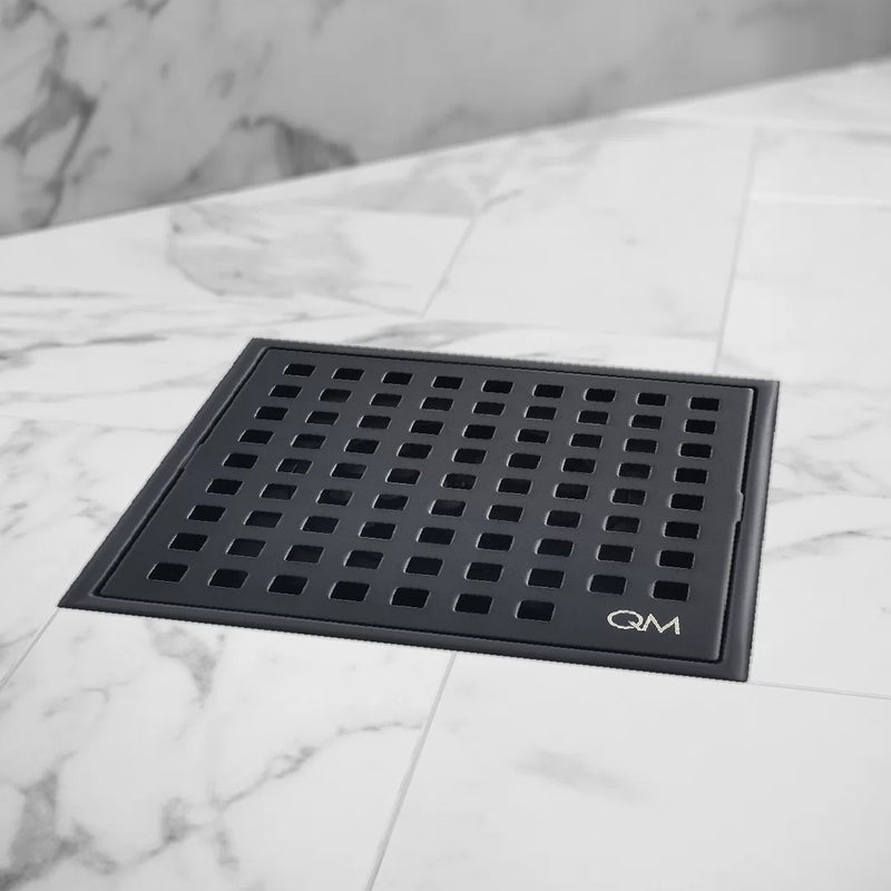 Lagos Mira Center Square Shower Drain - Floor Mount - 4" Stainless Steel/Black