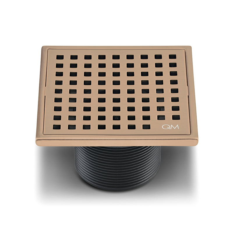 Lagos Mira Center Square Shower Drain - Floor Mount - 4" Stainless Steel/Bronze