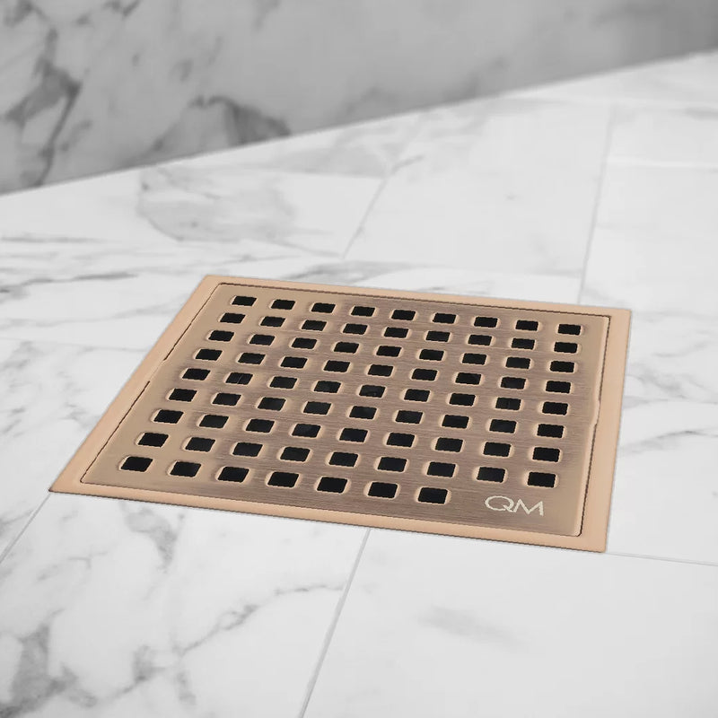 Lagos Mira Center Square Shower Drain - Floor Mount - 4" Stainless Steel/Bronze