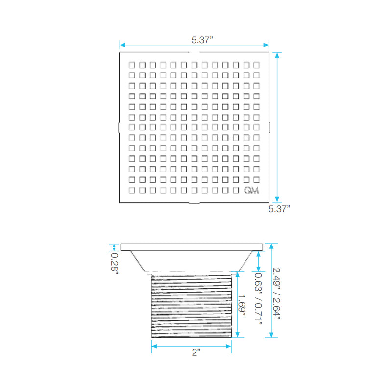 Lagos Mira Center Square Shower Drain - Floor Mount - 6" Stainless Steel/Satin