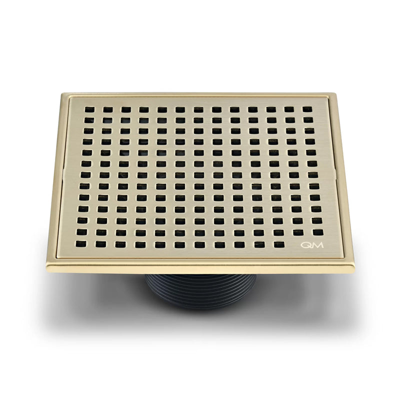 Lagos Mira Center Square Shower Drain - Floor Mount - 6" Stainless Steel/Gold
