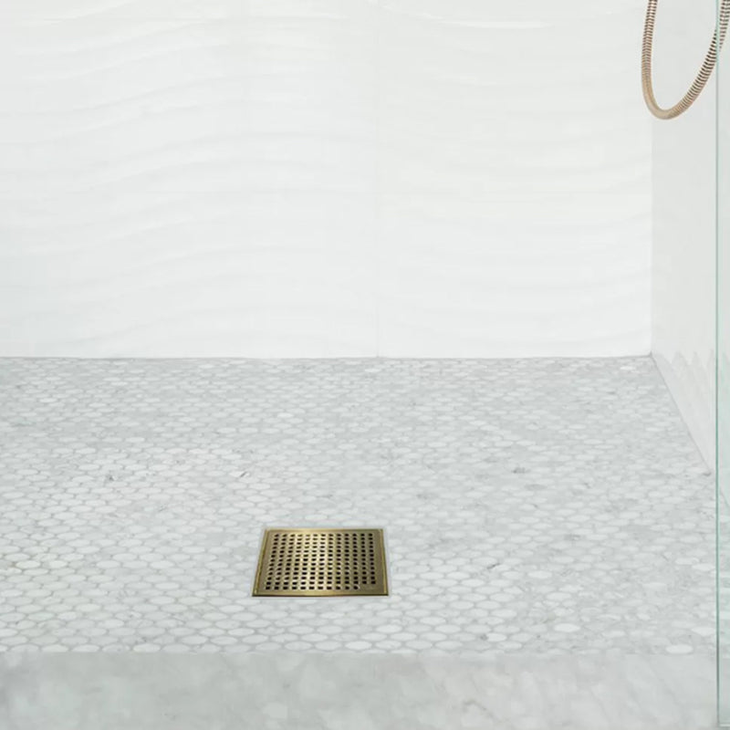 Lagos Mira Center Square Shower Drain - Floor Mount - 6" Stainless Steel/Gold