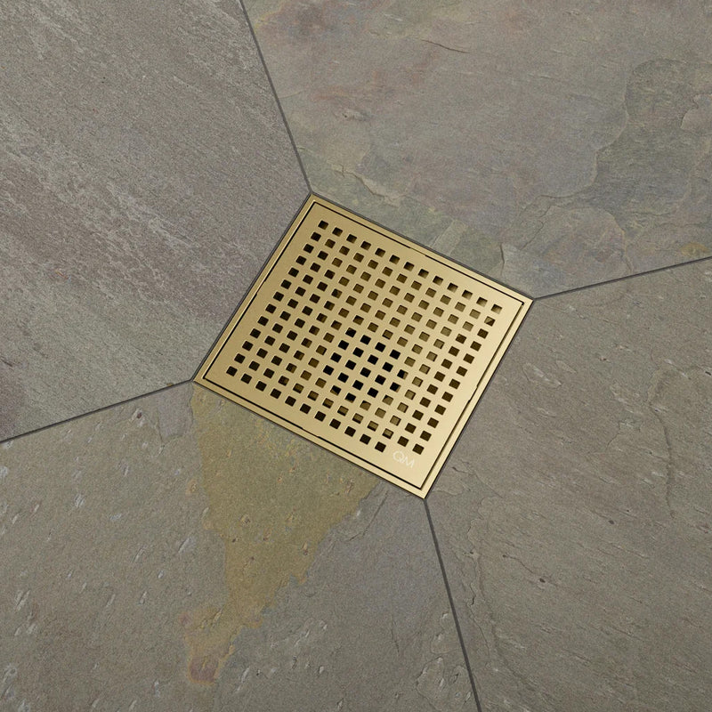 Lagos Mira Center Square Shower Drain - Floor Mount - 6" Stainless Steel/Gold