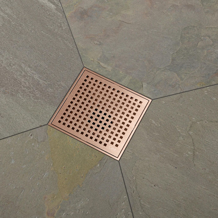 Lagos Mira Center Square Shower Drain - Floor Mount - 6" Stainless Steel/Bronze