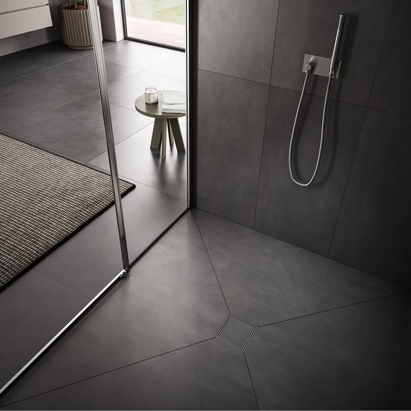 Delmar Mist (Tile-In) Center Square Shower Drain - Floor Mount - 6" Stainless Steel/Satin