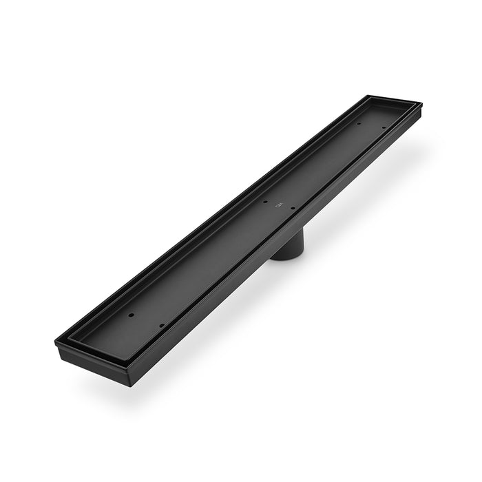 Mist (Tile-In) Delmar Standard Length Plain Edge Linear Shower Drain  - Floor Mount - 58" Stainless Steel/Black