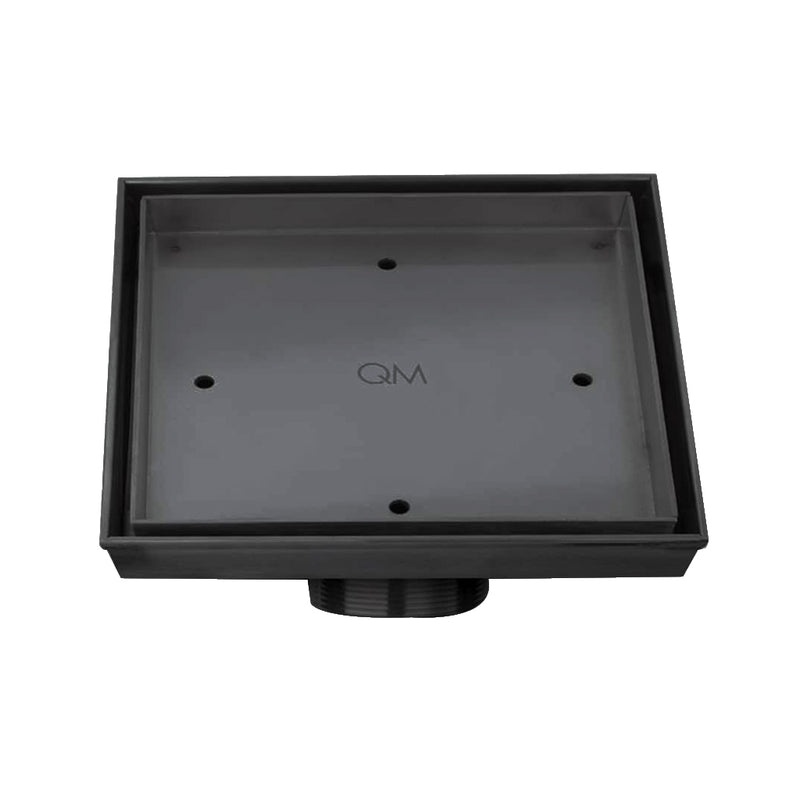 Delmar Mist (Tile-In) Center Square Shower Drain - Floor Mount - 6" Stainless Steel/Black