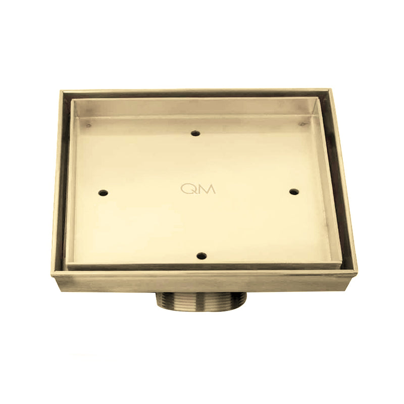 Delmar Mist (Tile-In) Center Square Shower Drain - Floor Mount - 6" Stainless Steel/Gold
