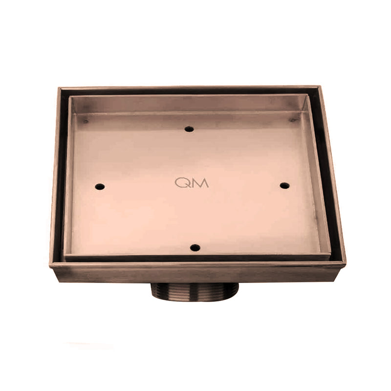 Delmar Mist (Tile-In) Center Square Shower Drain - Floor Mount - 6" Stainless Steel/Bronze