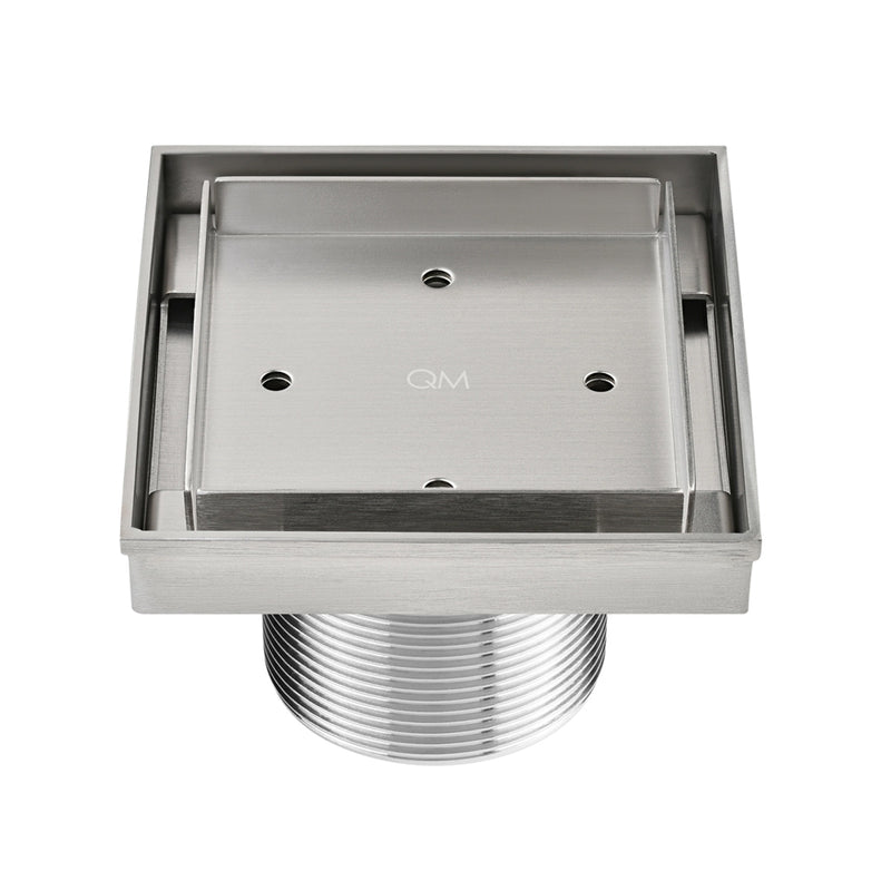 Delmar Mist (Tile-In) Center Square Shower Drain - Floor Mount - 4" Stainless Steel/Satin