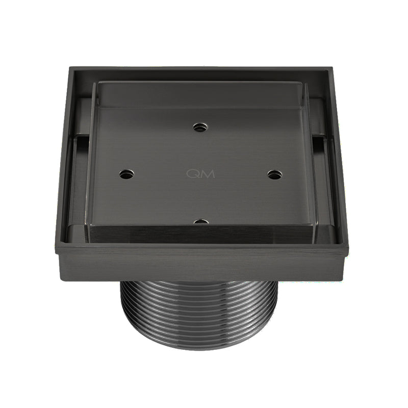 Delmar Mist (Tile-In) Center Square Shower Drain - Floor Mount - 4" Stainless Steel/Black