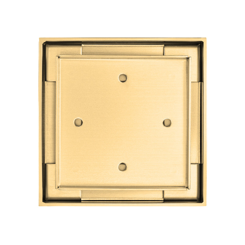 Delmar Mist (Tile-In) Center Square Shower Drain - Floor Mount - 4" Stainless Steel/Gold