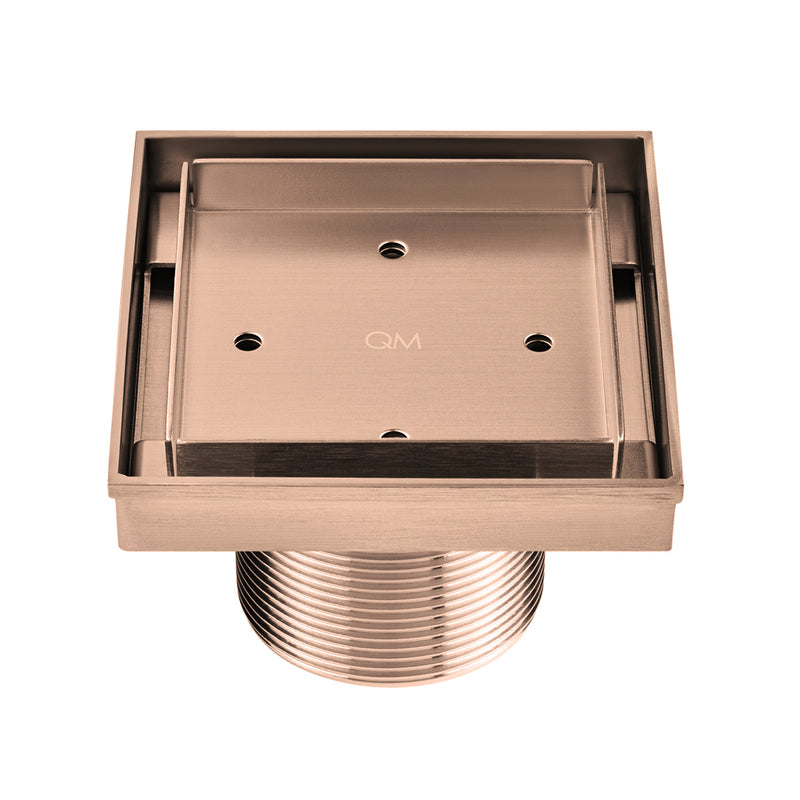 Delmar Mist (Tile-In) Center Square Shower Drain - Floor Mount - 4" Stainless Steel/Bronze