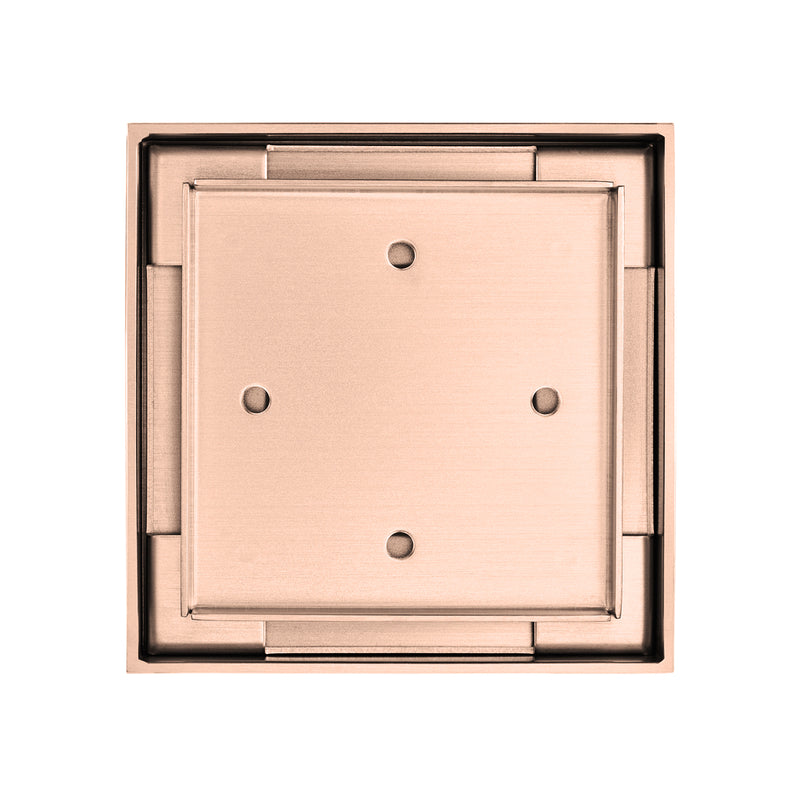 Delmar Mist (Tile-In) Center Square Shower Drain - Floor Mount - 4" Stainless Steel/Bronze