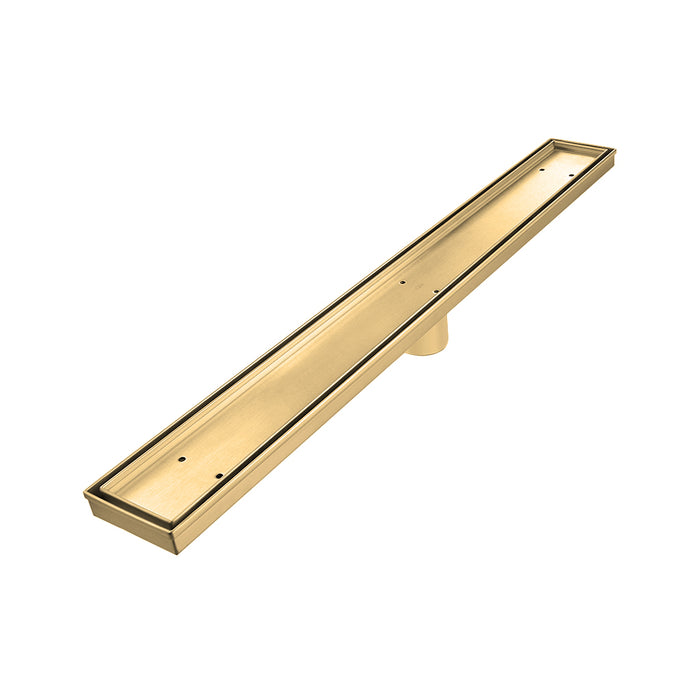 Mist (Tile-In) Delmar Standard Length Plain Edge Linear Shower Drain  - Floor Mount - 24" Stainless Steel/Gold