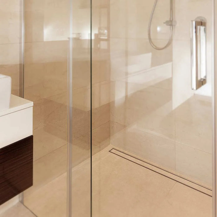Mist (Tile-In) Delmar Standard Length Plain Edge Linear Shower Drain  - Floor Mount - 24" Stainless Steel/Gold