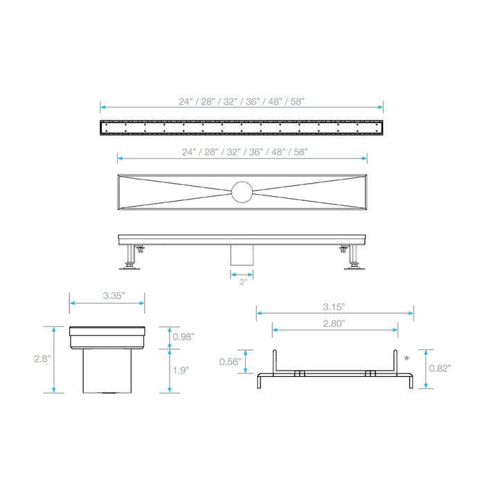 Mist (Tile-In) Delmar Standard Length Plain Edge Linear Shower Drain  - Floor Mount - 32" Stainless Steel/Black