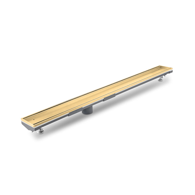 Mist (Tile-In) Adjustable Kit Lagos Linear Shower Drain (2" Outlet) - Floor Mount - 36" Stainless Steel/Gold