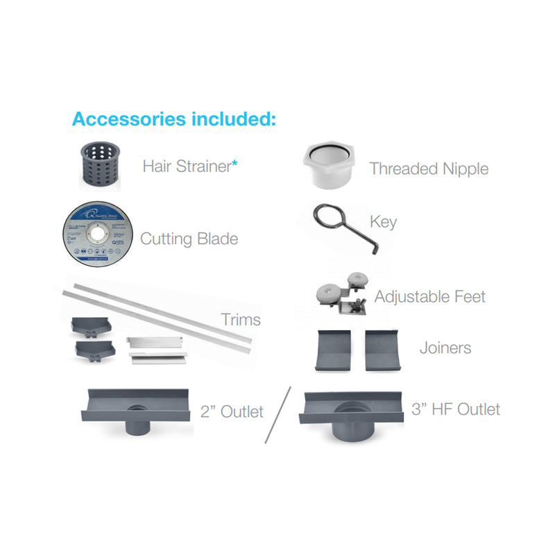 Mist (Tile-In) Adjustable Kit Lagos Linear Shower Drain (2" Outlet) - Floor Mount - 72" Stainless Steel/Polished