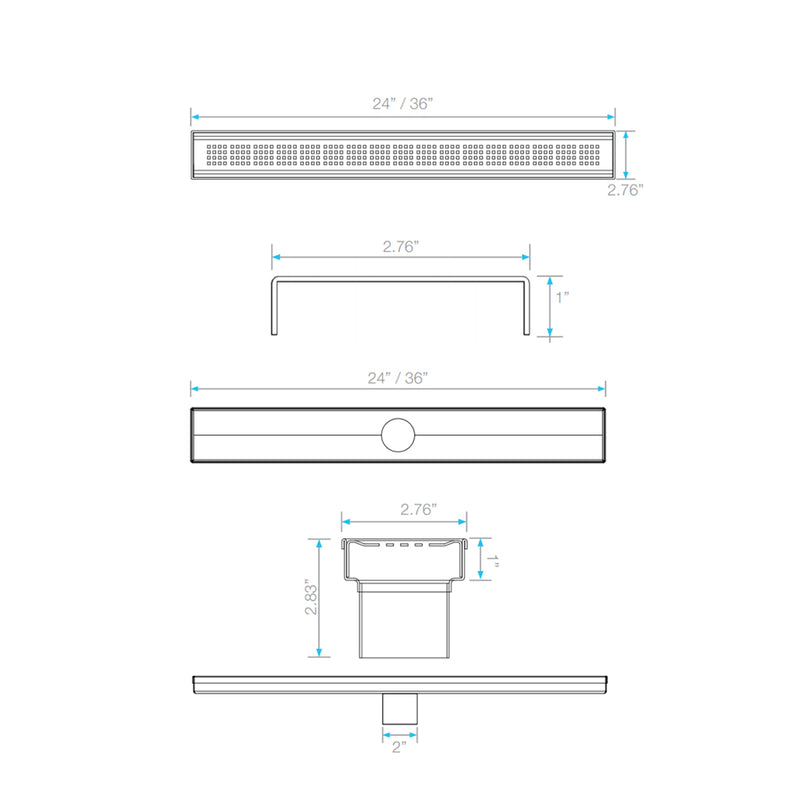 Bay Ria Linear Shower Drain - Floor Mount - 48" Stainless Steel/Polished
