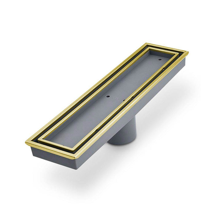Veil (Tile-In) Linear Shower Drain - Floor Mount - 12" Stainless Steel/Gold