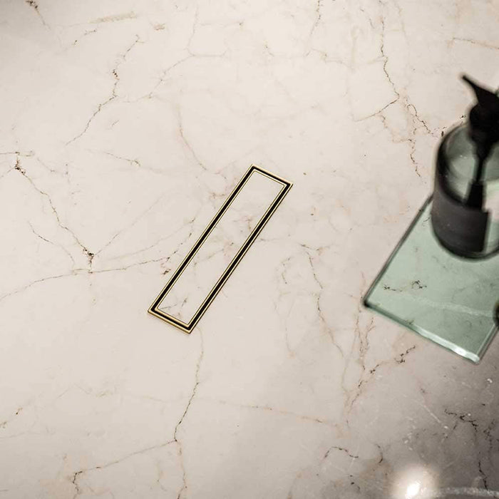 Veil (Tile-In) Linear Shower Drain - Floor Mount - 12" Stainless Steel/Gold