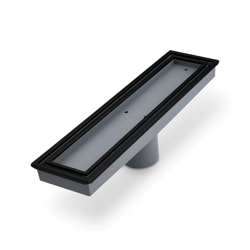 Lagos Veil (Tile-In) Linear Shower Drain - Floor Mount - 12" Stainless Steel/Black