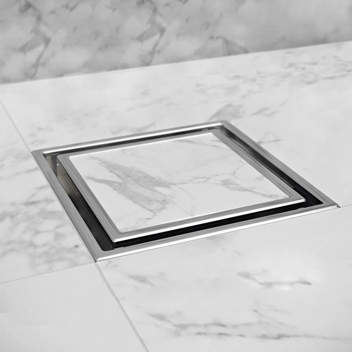 Veil (Tile-In) Center Shower Drain - Floor Mount - 6" Stainless Steel/Satin