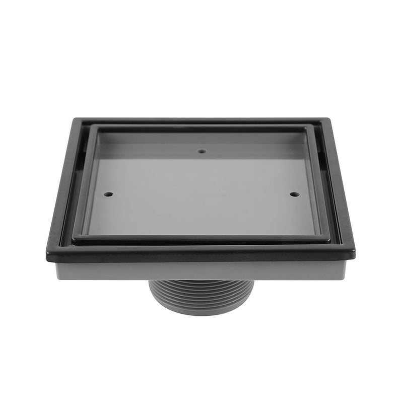 Lagos Veil (Tile-In) Center Square Shower Drain - Floor Mount - 6" Stainless Steel/Black