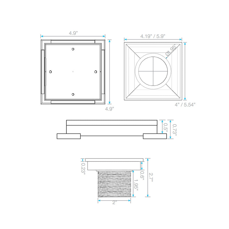 Lagos Veil (Tile-In) Center Square Shower Drain - Floor Mount - 6" Stainless Steel/Black
