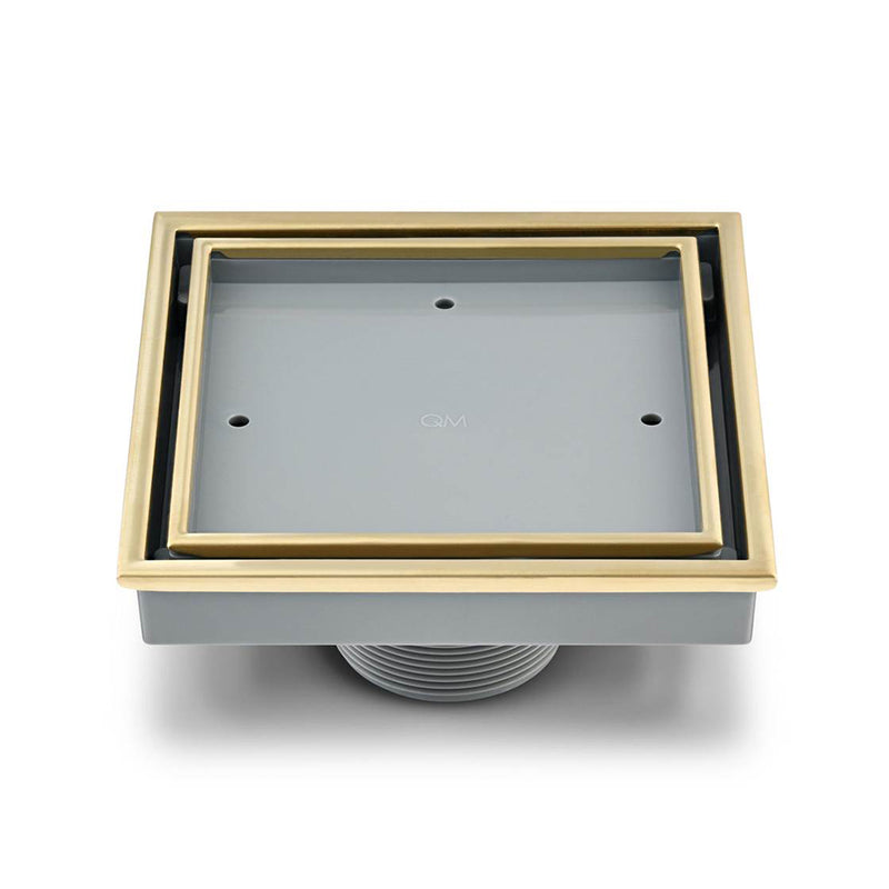 Lagos Veil (Tile-In) Center Square Shower Drain - Floor Mount - 6" Stainless Steel/Gold