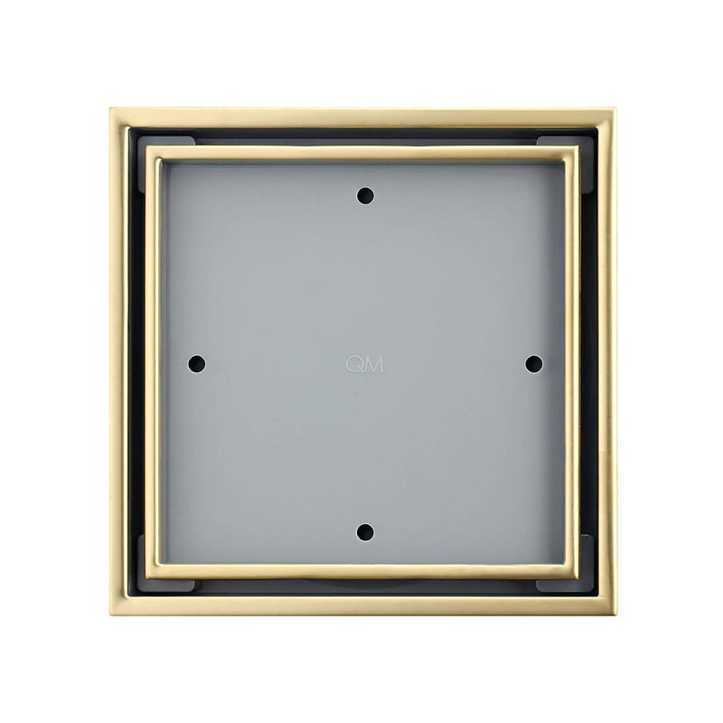Lagos Veil (Tile-In) Center Square Shower Drain - Floor Mount - 6" Stainless Steel/Gold