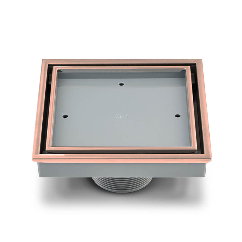 Lagos Veil (Tile-In) Center Square Shower Drain - Floor Mount - 6" Stainless Steel/Bronze