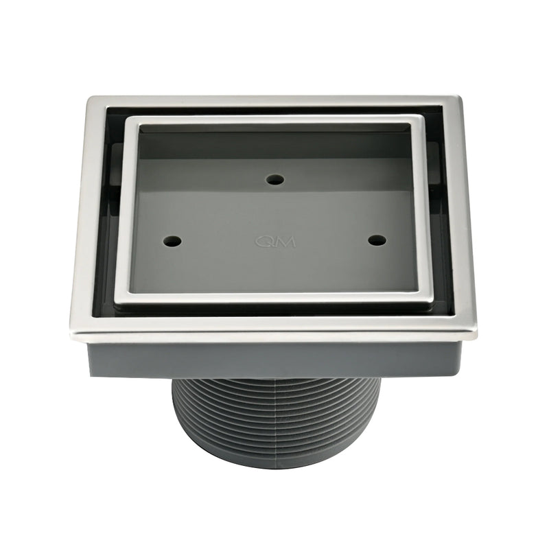 Lagos Veil (Tile-In) Center Square Shower Drain - Floor Mount - 4" Stainless Steel/Satin