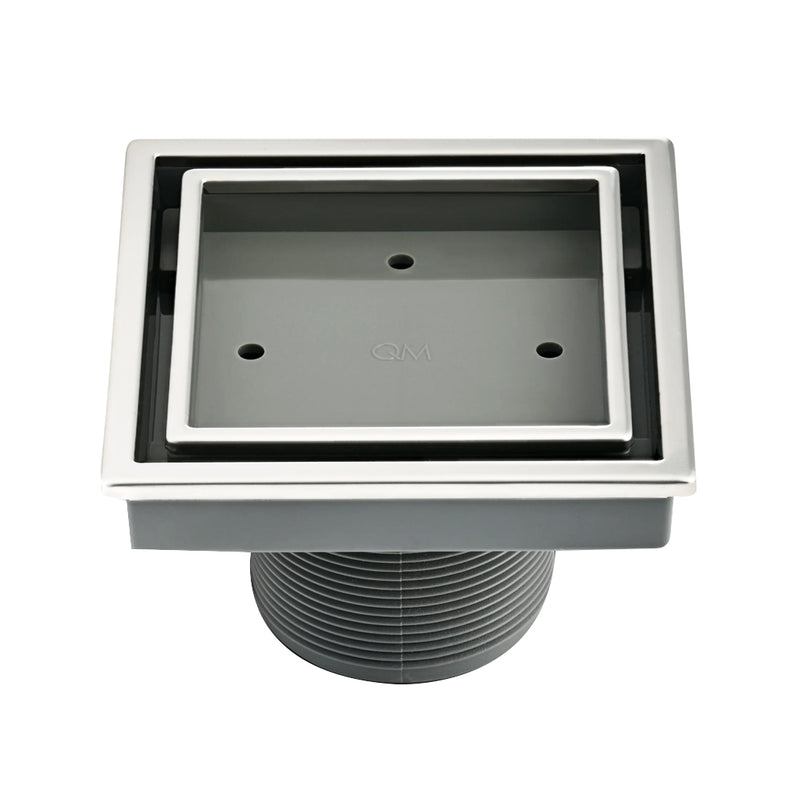Lagos Veil (Tile-In) Center Square Shower Drain - Floor Mount - 4" Stainless Steel/Polished