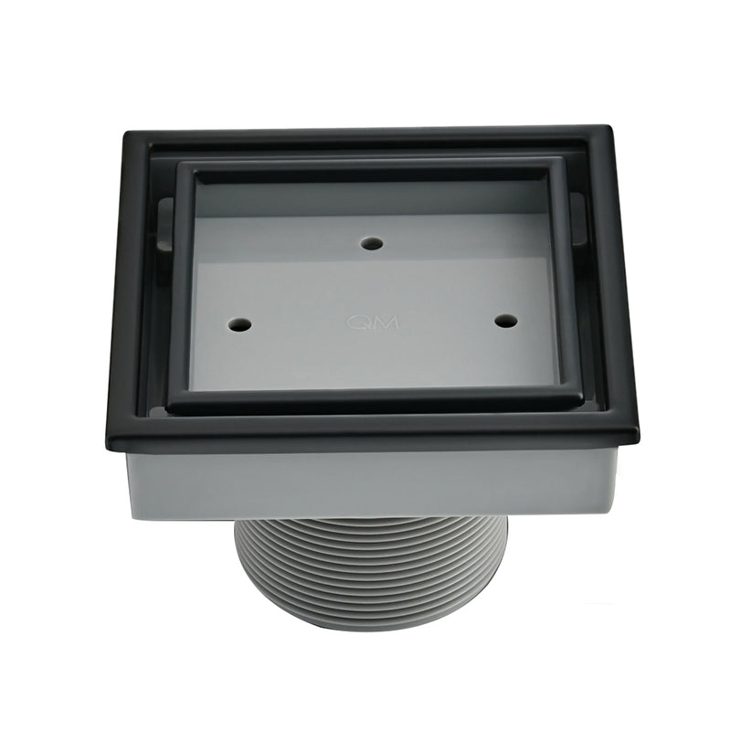 Lagos Veil (Tile-In) Center Square Shower Drain - Floor Mount - 4" Stainless Steel/Black