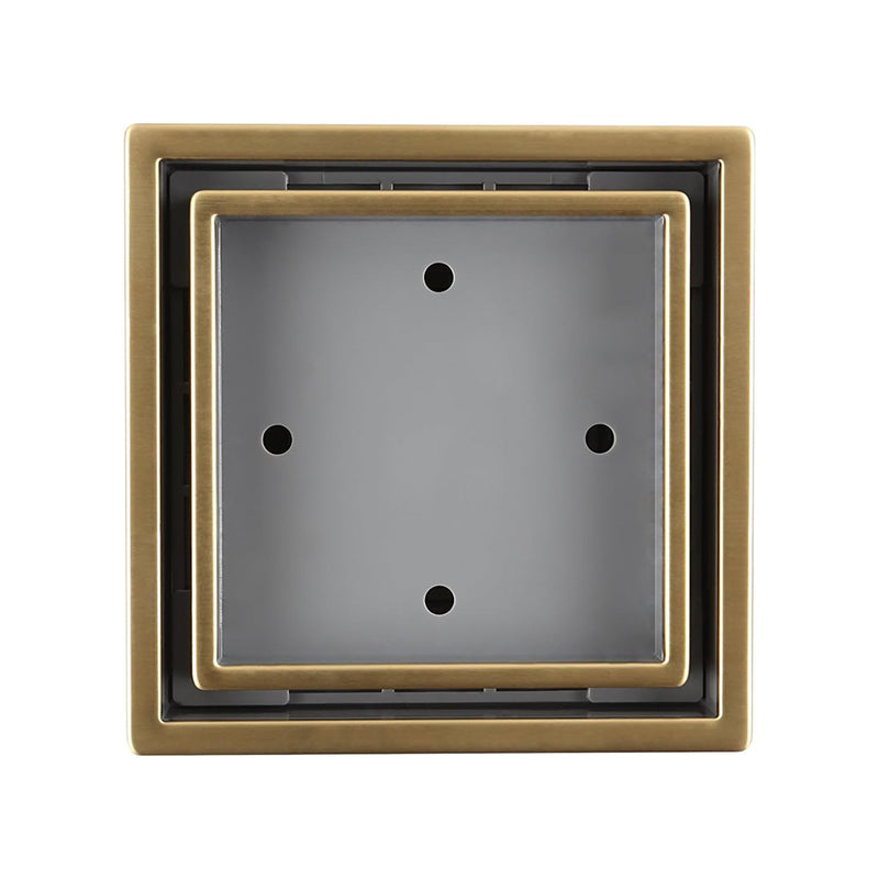 Lagos Veil (Tile-In) Center Square Shower Drain - Floor Mount - 4" Stainless Steel/Gold