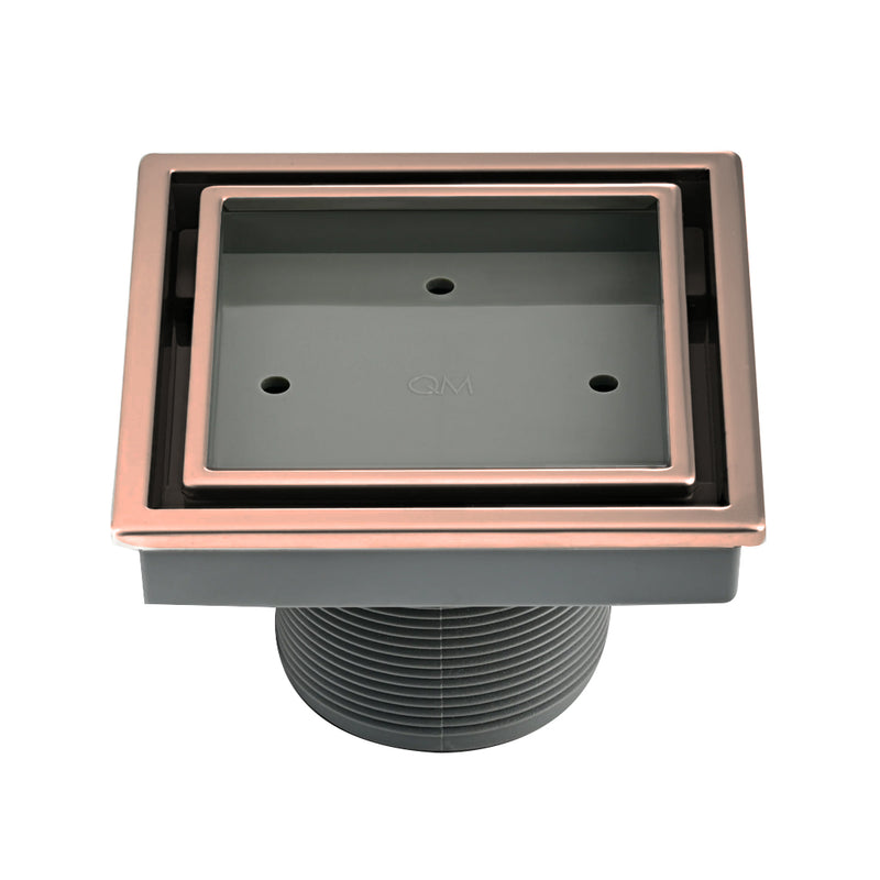 Lagos Veil (Tile-In) Center Square Shower Drain - Floor Mount - 4" Stainless Steel/Bronze