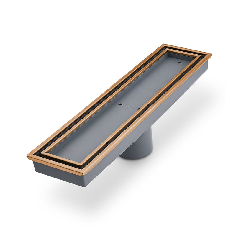 Lagos Veil (Tile-In) Linear Shower Drain - Floor Mount - 12" Stainless Steel/Bronze