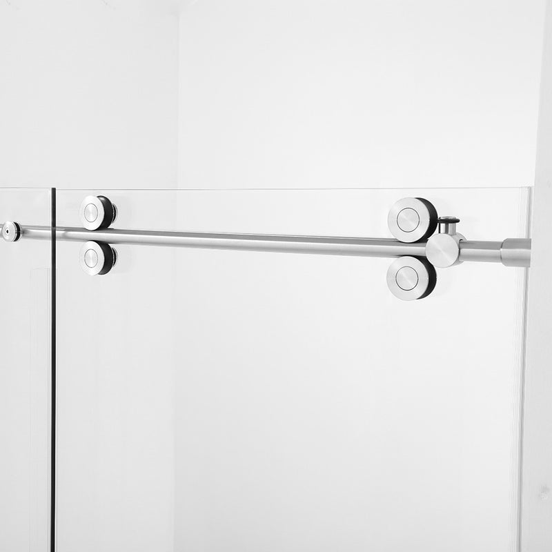 Round 4 Wheels Frameless Bathtub Shower Door - Wall Mount - 60" Tempered Glass/Brushed Nickel