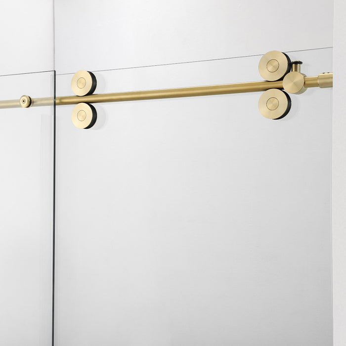 Round 4 Wheels Frameless Bathtub Shower Door - Wall Mount - 60" Tempered Glass/Brushed Gold